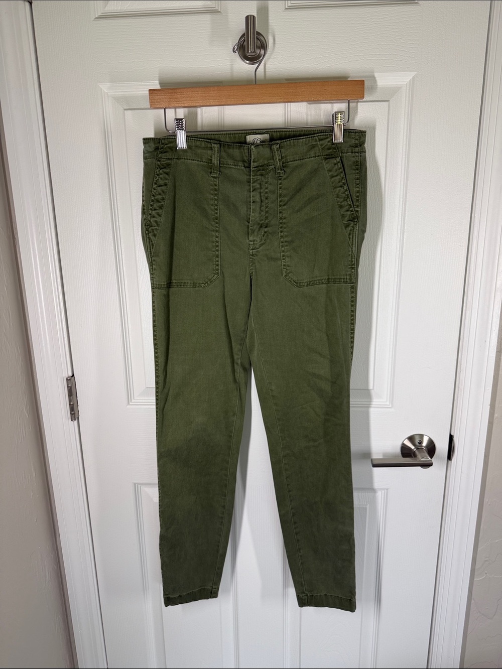 J Crew olive army green zipper leg skinny stretchy utility chino pants size 28